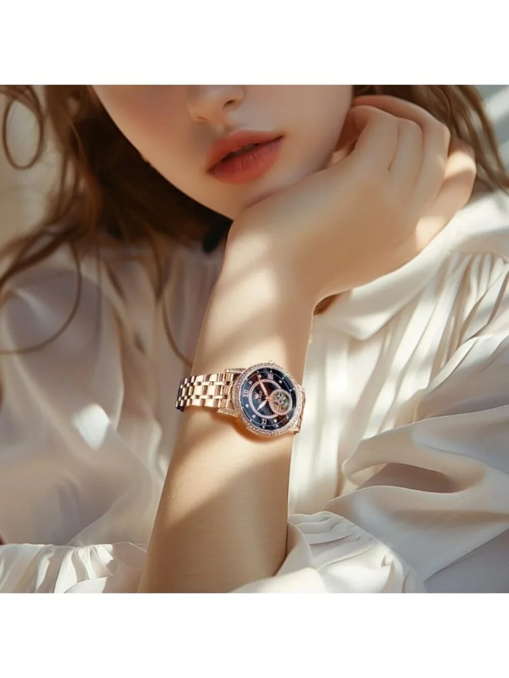 Women’s Rose Blue Automatic Starry Sky Diamond Bezel Luxury Mechanical Watches
